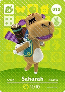 SAHARAH #013  ANIMAL CROSSING Series 1 AUTHENTIC Nintendo Amiibo Card US VERSION