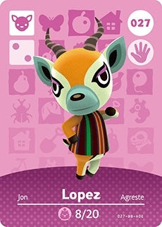 LOPEZ # 027 ANIMAL CROSSING Series 1 AUTHENTIC Nintendo Amiibo Card US VERSION