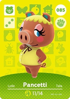 PANCETTI #085 ANIMAL CROSSING Series 1 AUTHENTIC Nintendo Amiibo Card US VERSION